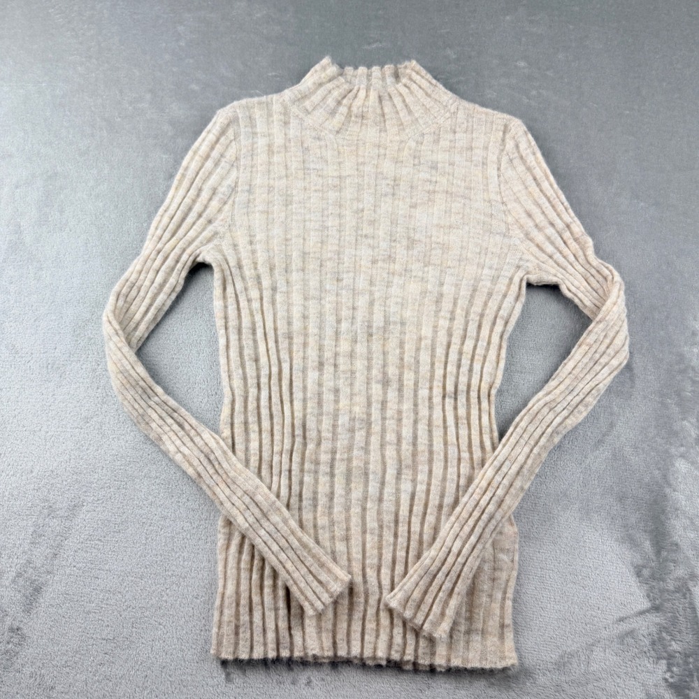 Madewell Alpaca Blend Women's XS Ribbed Mockneck Sweater Oatmeal Beige Marl